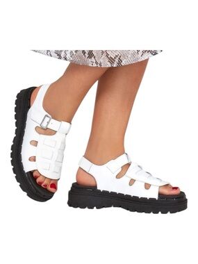 Skechers White Leather Sandals Jammers Master Medusa Lug Platform Size 9 NWT